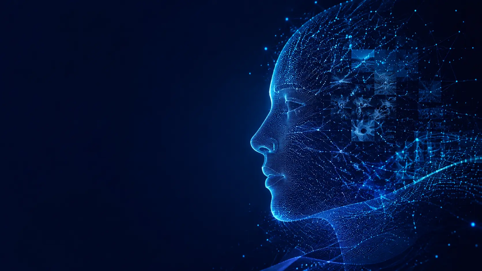 Abstract AI face representing computer vision, search and multimodal intelligence